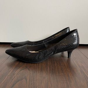 Calvin Klein Black Snakeskin Kitten Heels